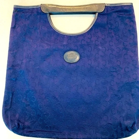 VINTAGE Celine Jacquard C Fabric & Leather Handbag Tote